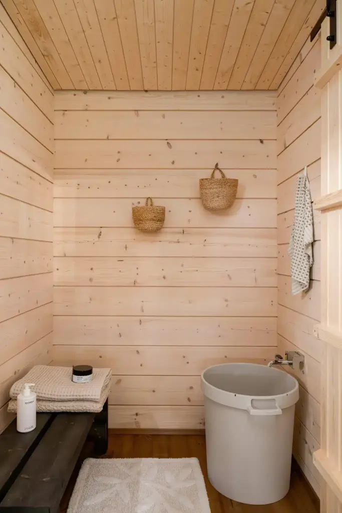 Hirsisauna, jossa peseytymistila erikseen